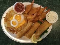 Seafood plate with fried fish and shrimp